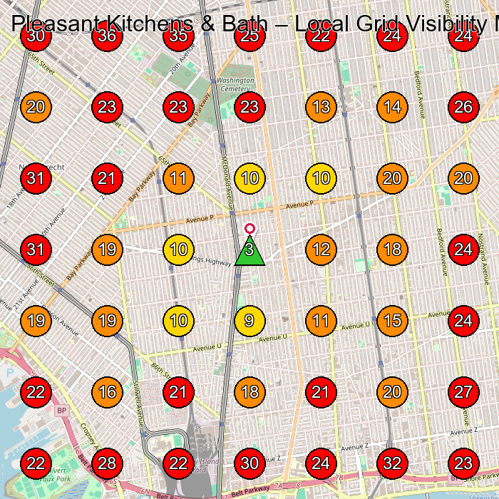 Pleasant Kitchens & Bath GeoGrid visibility map for Kitchen Remodeler in Brooklyn